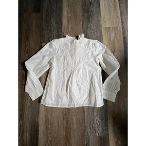 Janie and Jack Ruffle Collar Blouse Women 16 White New Embroidered Bib Pintuck